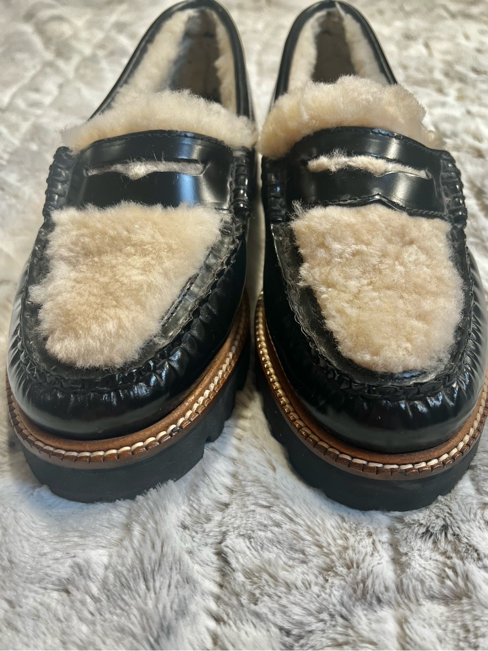 G.H. Bass Weejuns Whitney Black Leather Faux-Shearling Penny Loafers Sz-7 - Picture 4 of 10